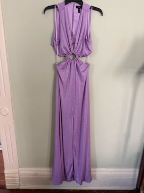 Aqua Lavender Evening Gown with Front Ring Accent